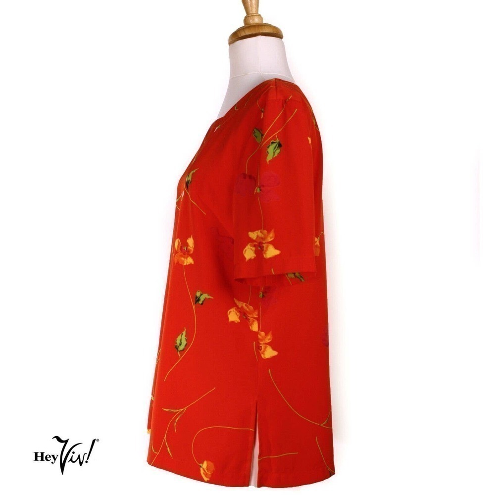 Vintage Maren Blouse Top Colorful Flowers on Red Size Medium B40 W40 - Hey Viv - Picture 2 of 7